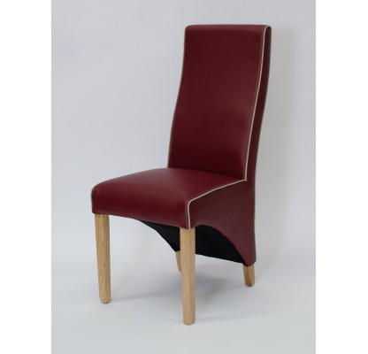Wave Monza Ruby / Bone Piping Leather Oak Dining Chair